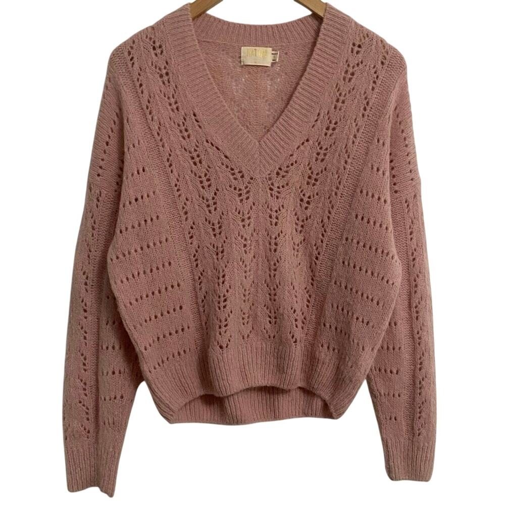 Nation LTD Dusty Rose Open-Knit V-Neck Sweater